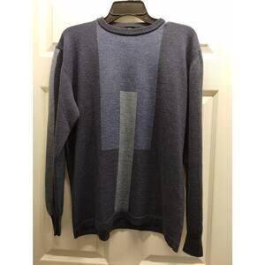 Vintage Men's Size Large Blue Color Block Merino Wool Pullover Sweater